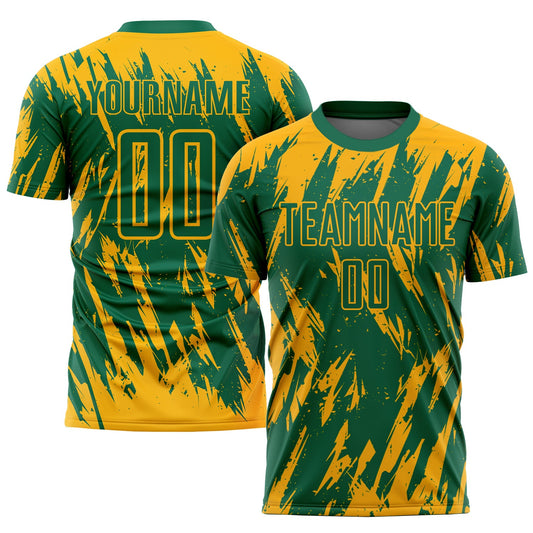 Custom Gold Kelly Green Sublimation Soccer Uniform Jersey - Main View