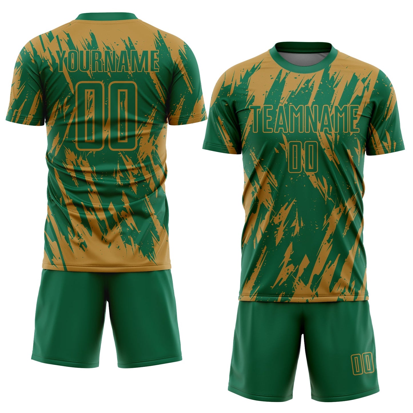 Custom Old Gold Kelly Green Sublimation Soccer Uniform Jersey view 2