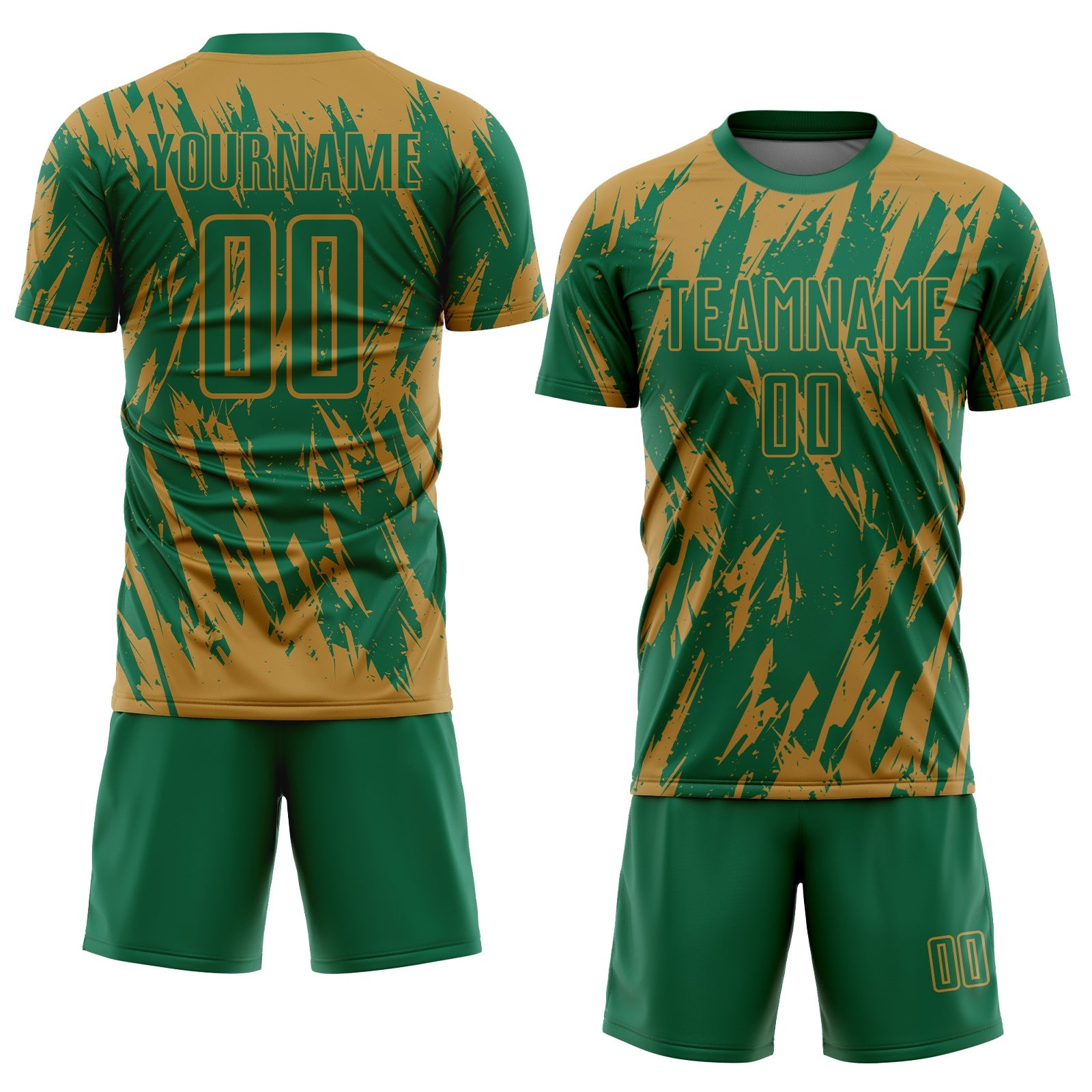 Custom Old Gold Kelly Green Sublimation Soccer Uniform Jersey view 2