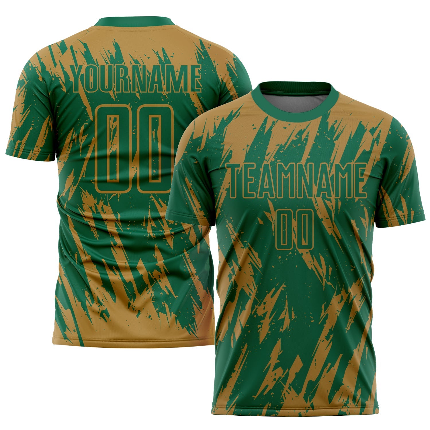 Custom Old Gold Kelly Green Sublimation Soccer Uniform Jersey - Main View
