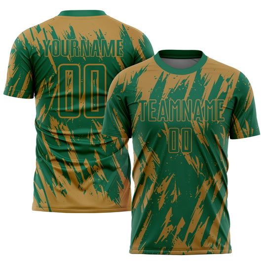 Custom Old Gold Kelly Green Sublimation Soccer Uniform Jersey - Main View