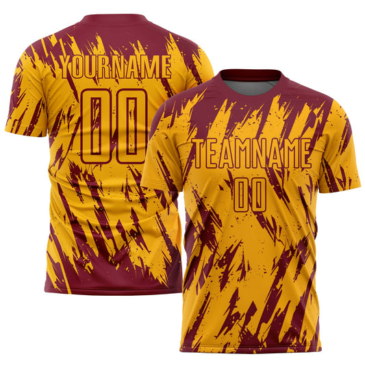 Custom Gold Crimson Sublimation Soccer Uniform Jersey - Main View