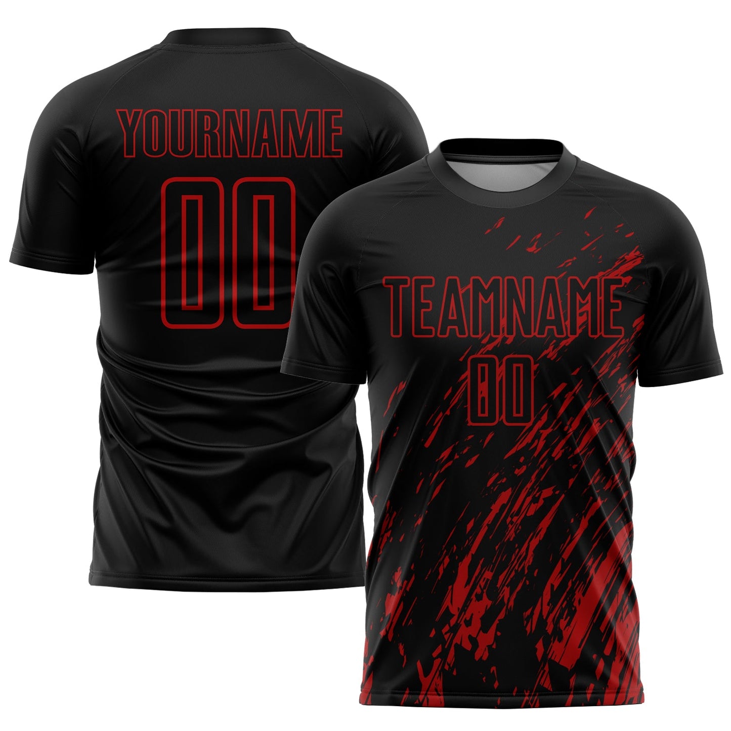 Custom Black Red Sublimation Soccer Uniform Jersey - Main View