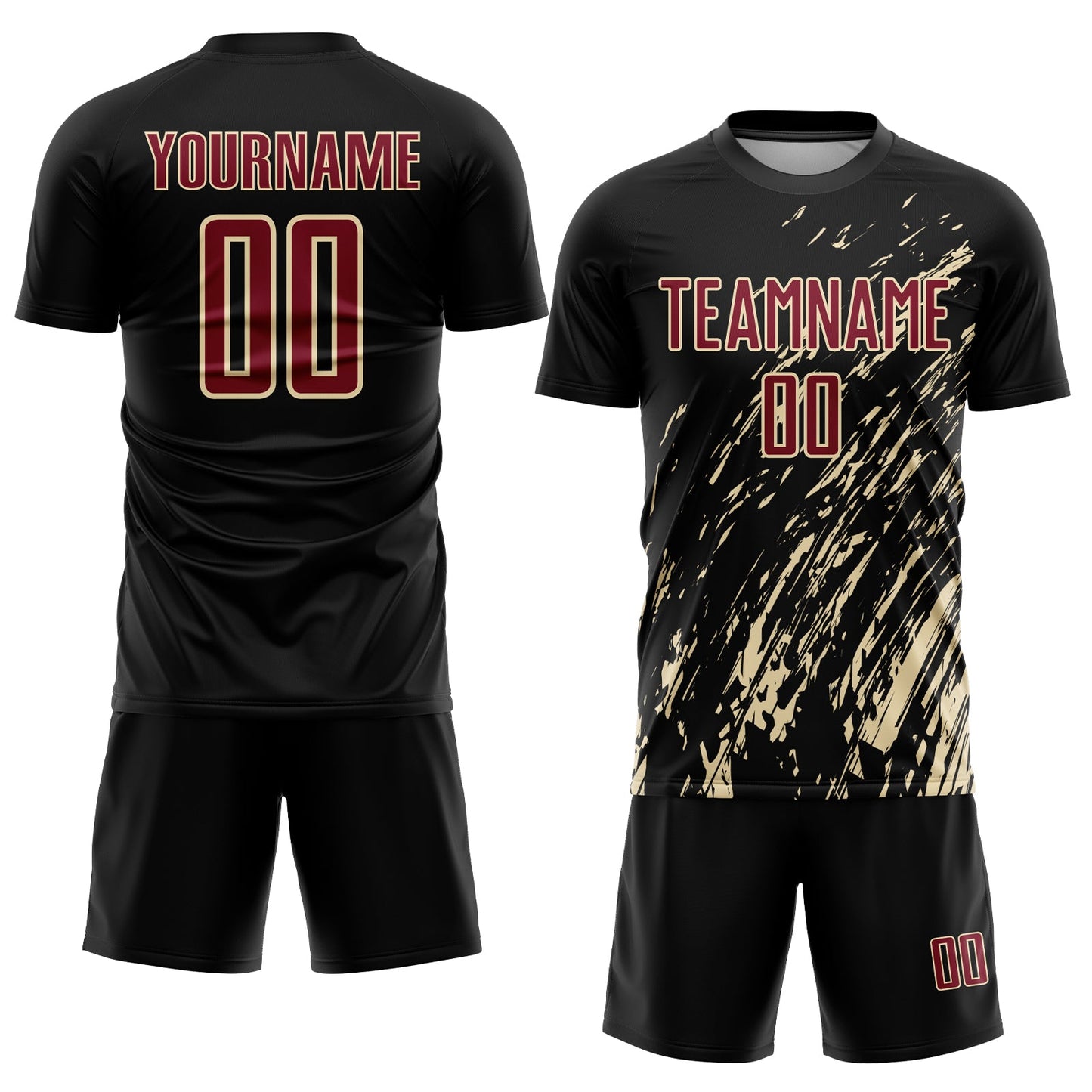 Custom Black Crimson-City Cream Sublimation Soccer Uniform Jersey view 2