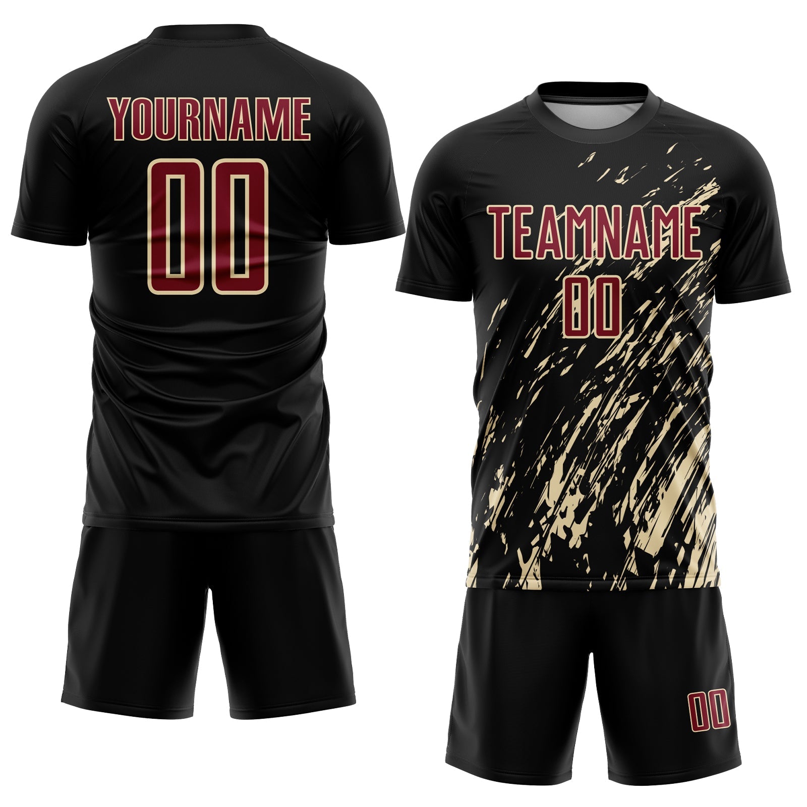 Custom Black Crimson-City Cream Sublimation Soccer Uniform Jersey view 2