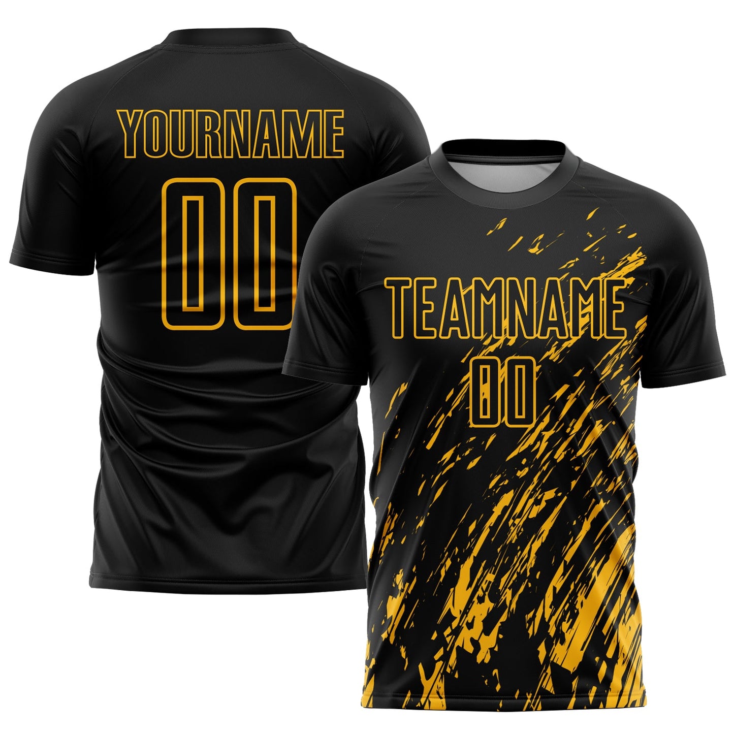 Custom Black Gold Sublimation Soccer Uniform Jersey - Main View