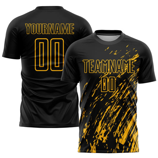 Custom Black Gold Sublimation Soccer Uniform Jersey - Main View