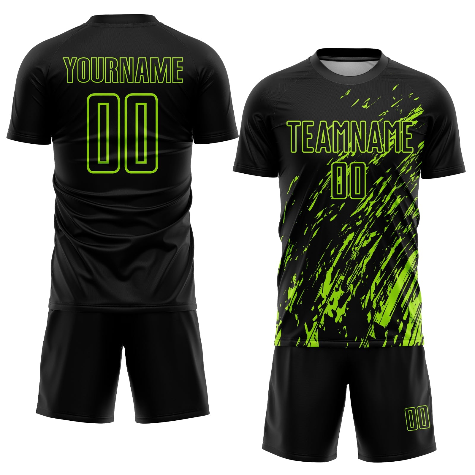 Custom Black Neon Green Sublimation Soccer Uniform Jersey view 2