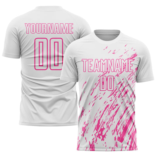 Custom White Pink Sublimation Soccer Uniform Jersey - Main View