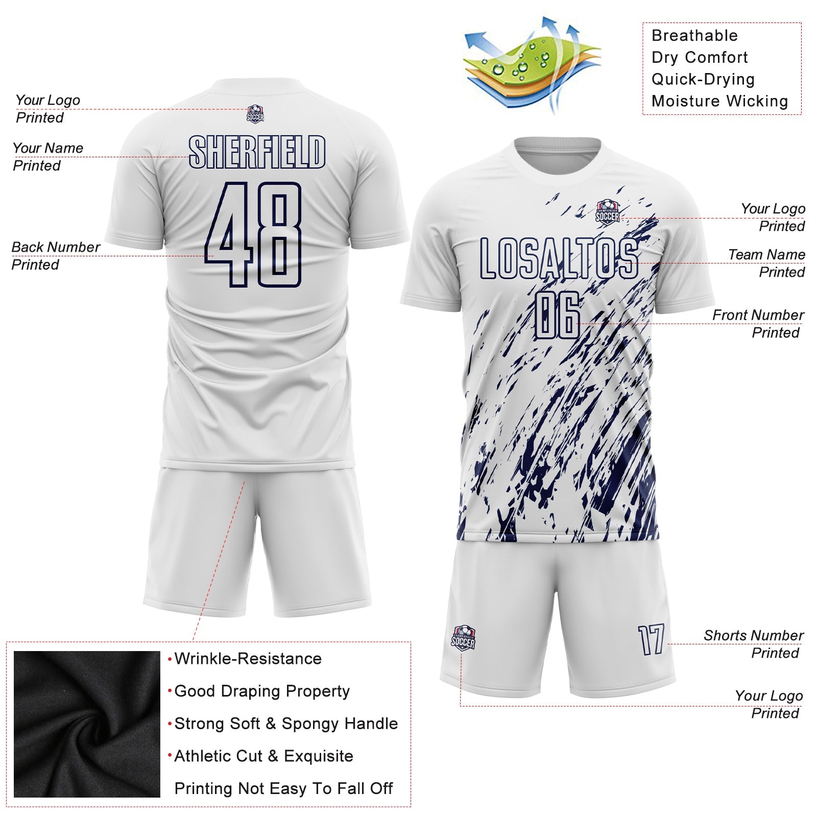 Custom White Navy Sublimation Soccer Uniform Jersey view 3