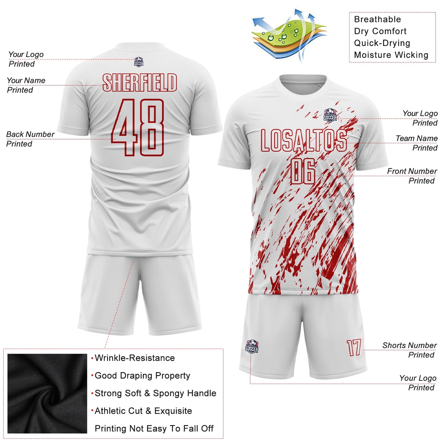 Custom White Red Sublimation Soccer Uniform Jersey view 3