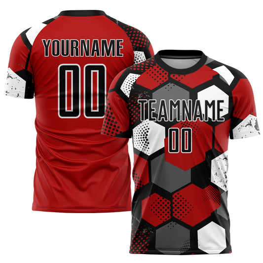 Custom Red Black-White Sublimation Soccer Uniform Jersey - Main View