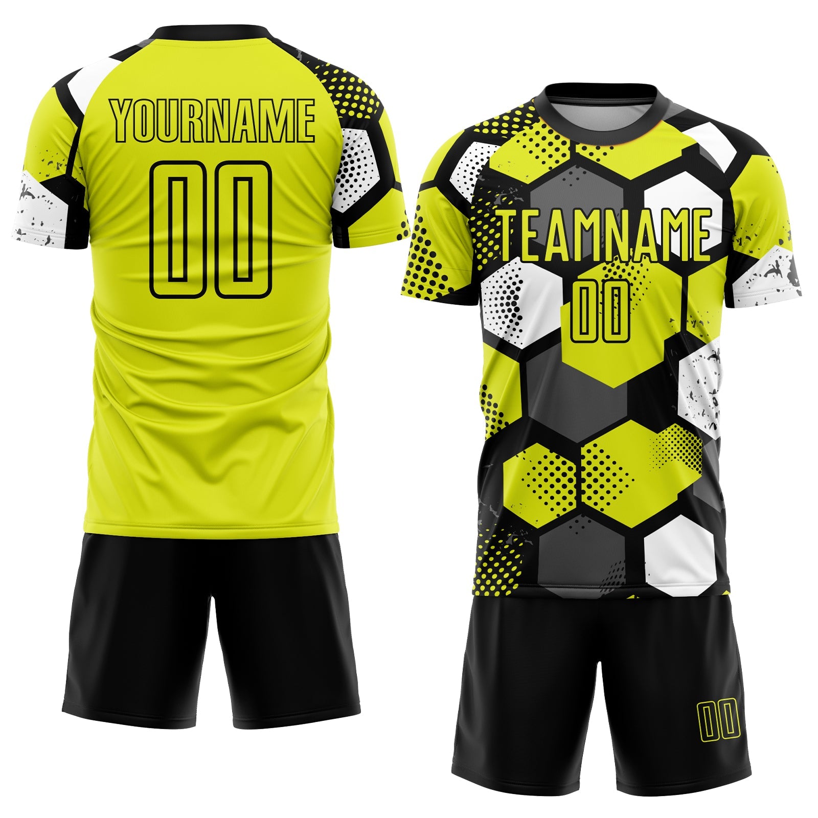 Custom Neon Yellow Black-White Sublimation Soccer Uniform Jersey view 2