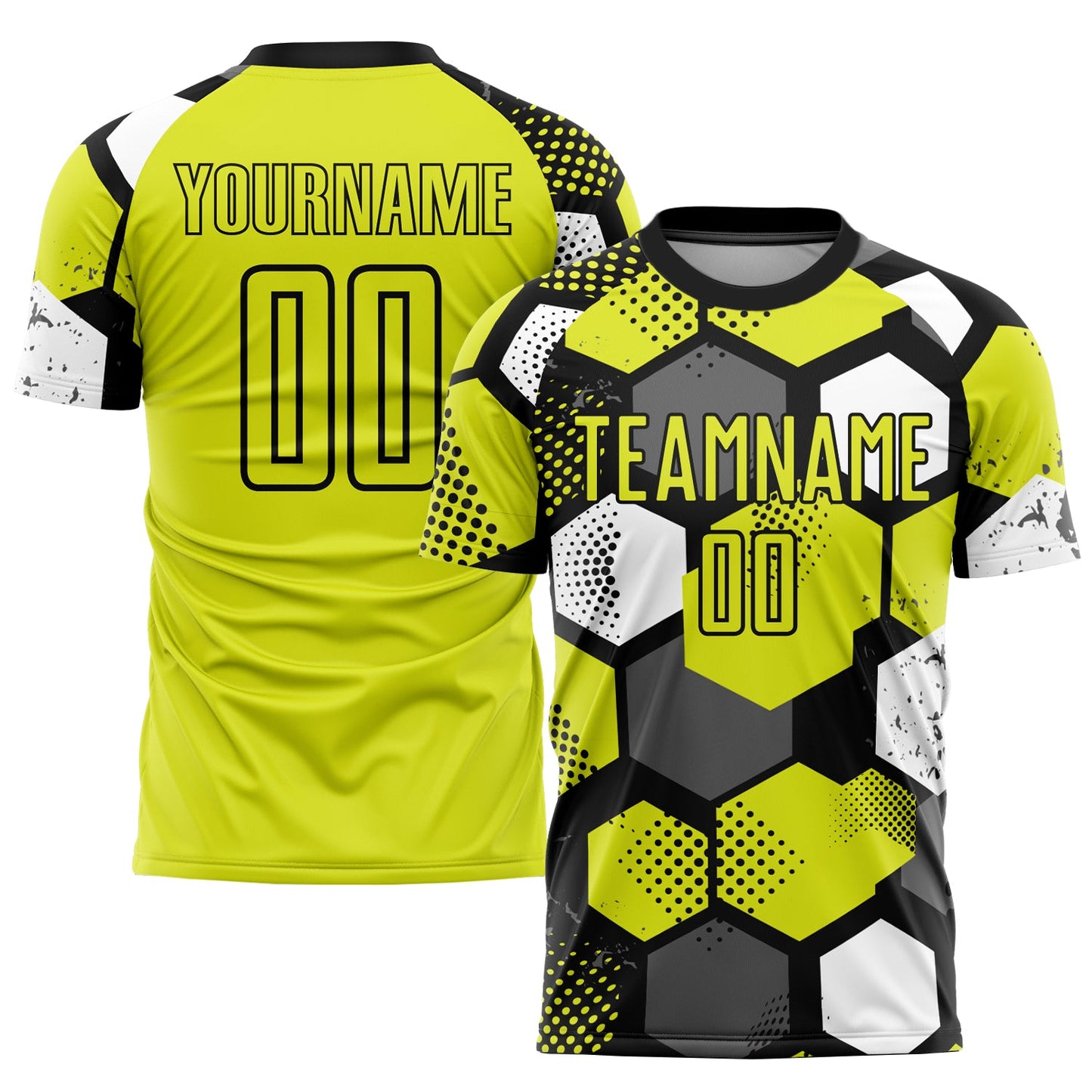 Custom Neon Yellow Black-White Sublimation Soccer Uniform Jersey - Main View