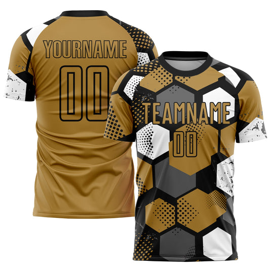 Custom Old Gold Black-White Sublimation Soccer Uniform Jersey - Main View