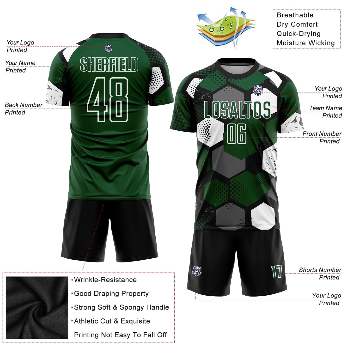 Custom Green Black-White Sublimation Soccer Uniform Jersey view 3