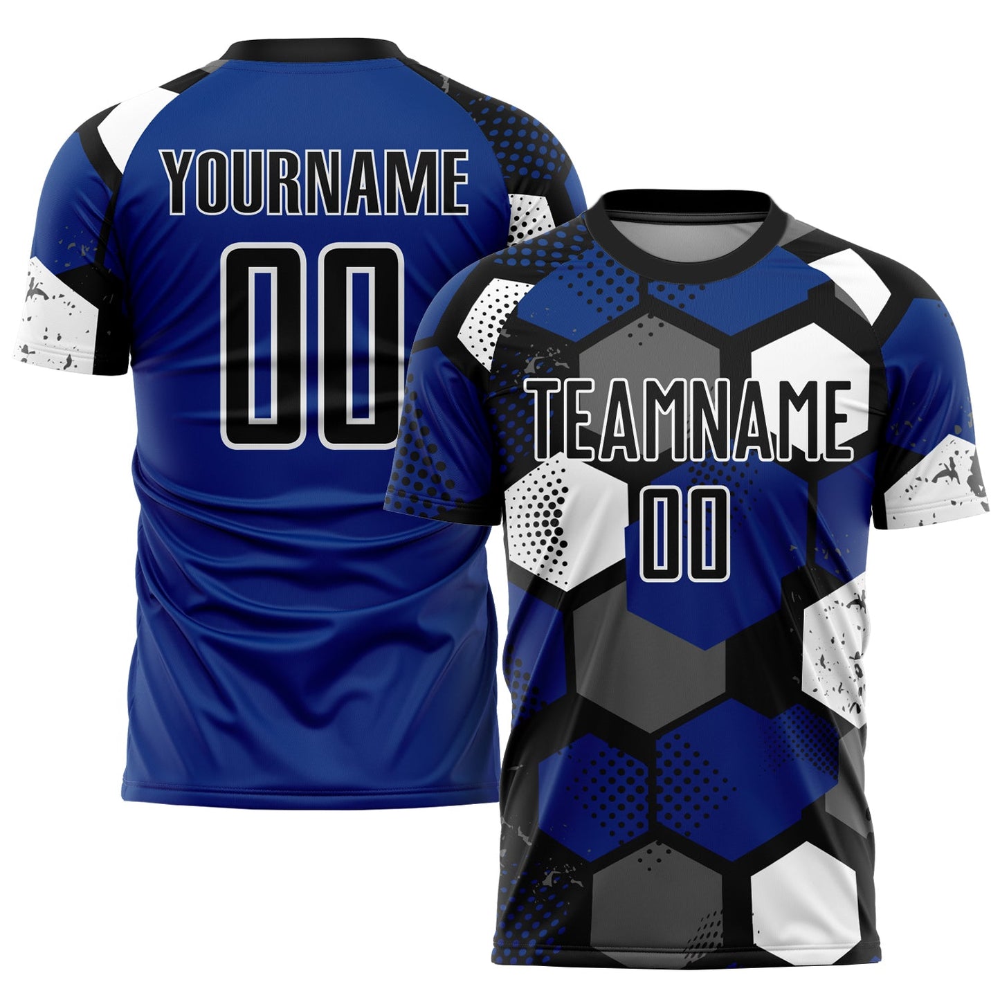 Custom Royal Black-White Sublimation Soccer Uniform Jersey - Main View