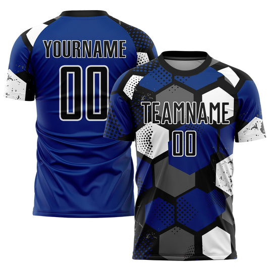 Custom Royal Black-White Sublimation Soccer Uniform Jersey - Main View