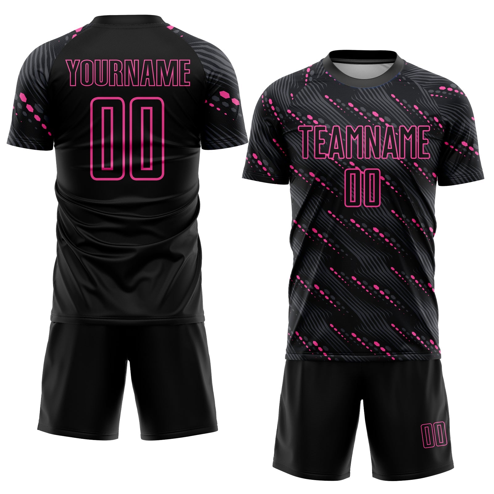 Custom Black Pink Sublimation Soccer Uniform Jersey view 2