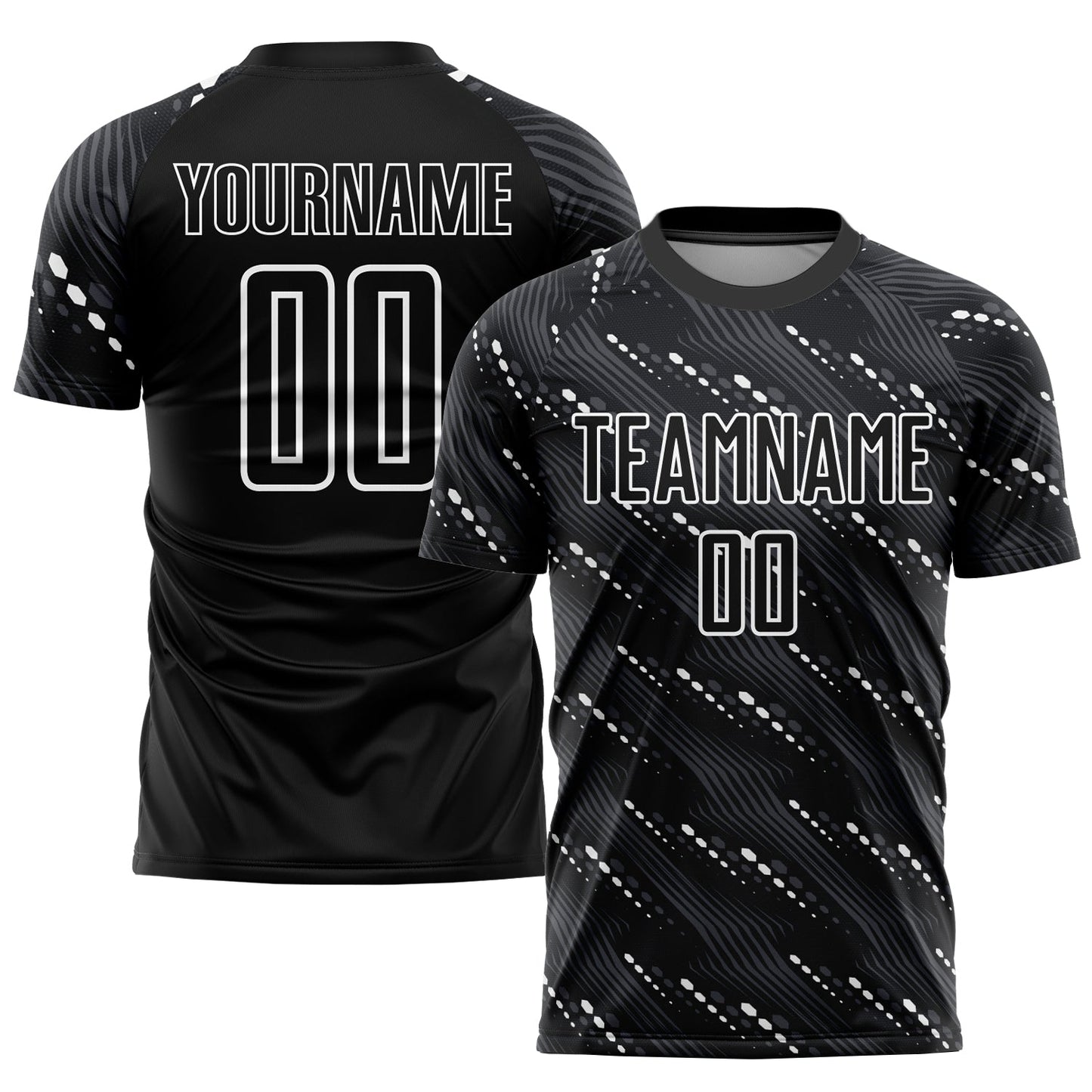 Custom Black White Sublimation Soccer Uniform Jersey - Main View