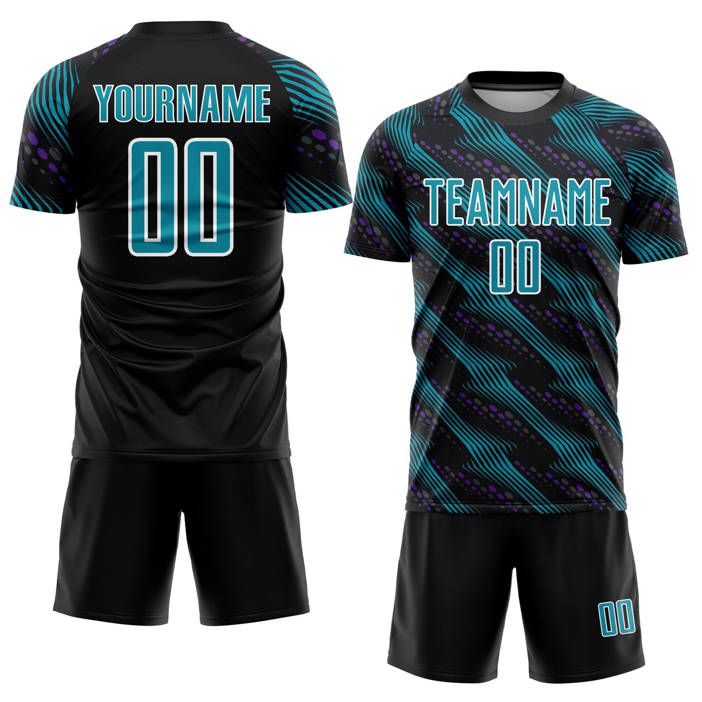 Custom Black Teal-White Sublimation Soccer Uniform Jersey view 2