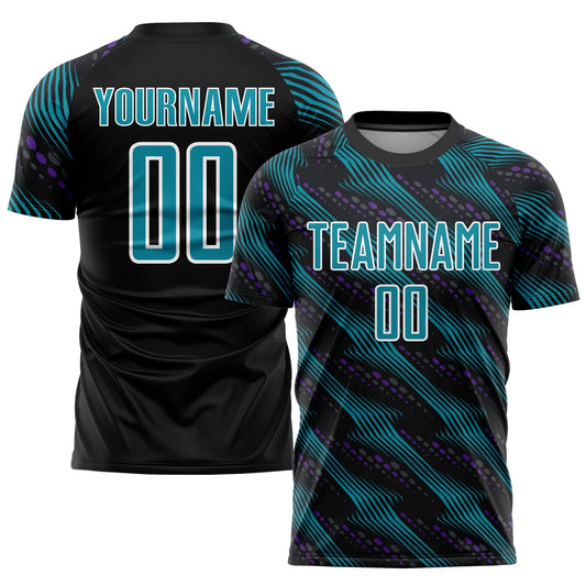 Custom Black Teal-White Sublimation Soccer Uniform Jersey - Main View
