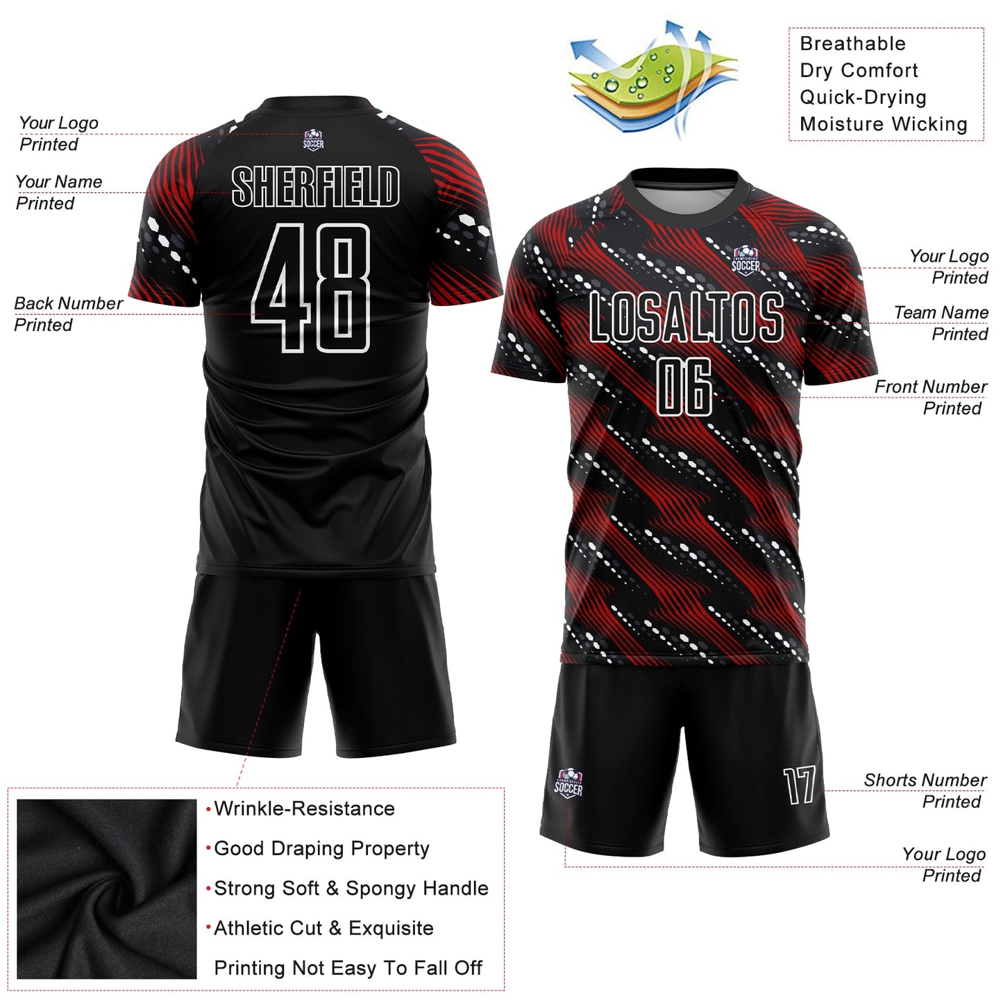 Custom Black Red-White Sublimation Soccer Uniform Jersey view 3