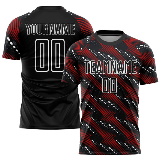 Custom Black Red-White Sublimation Soccer Uniform Jersey - Main View