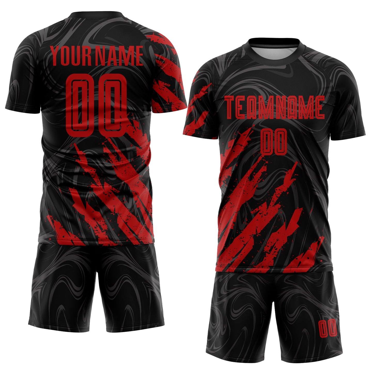 Custom Black Red Sublimation Soccer Uniform Jersey view 2