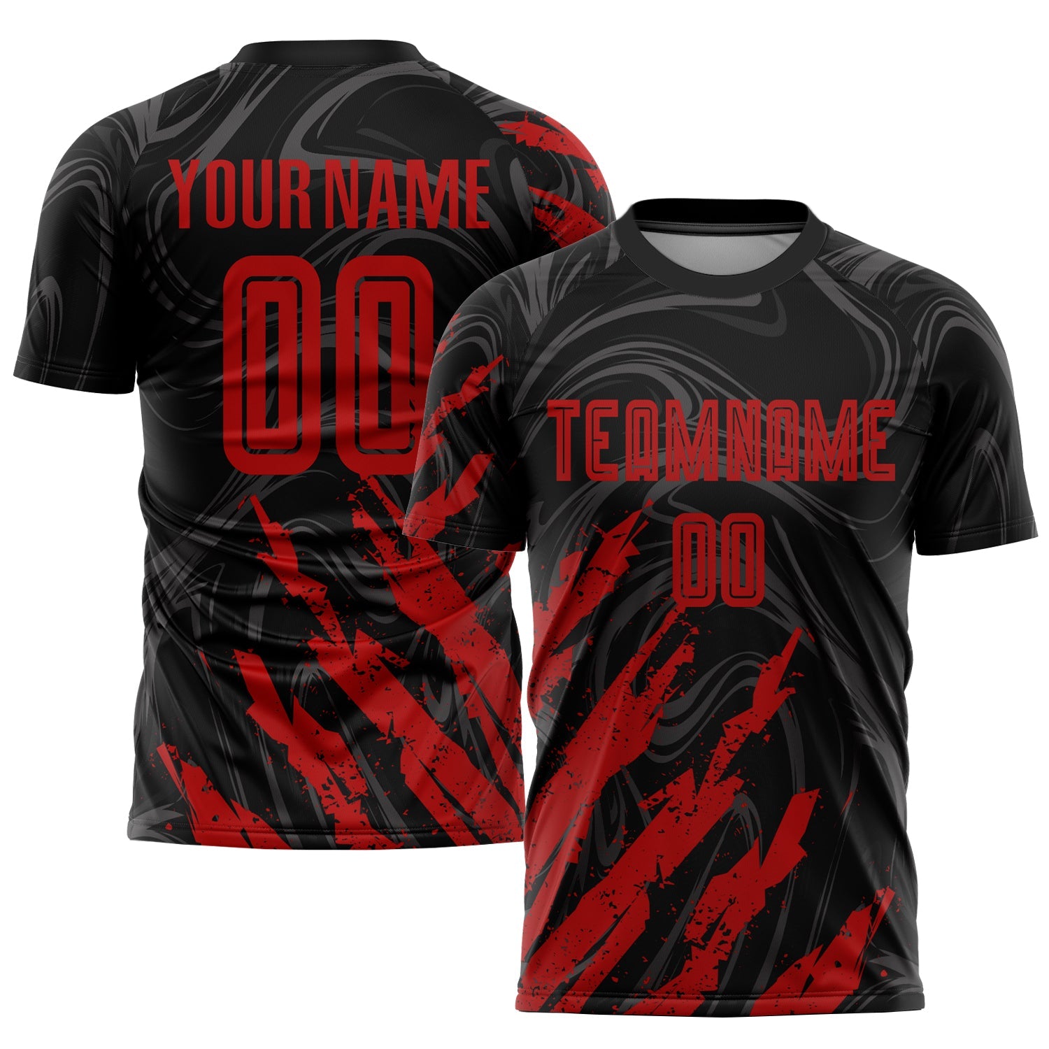 Custom Black Red Sublimation Soccer Uniform Jersey - Main View