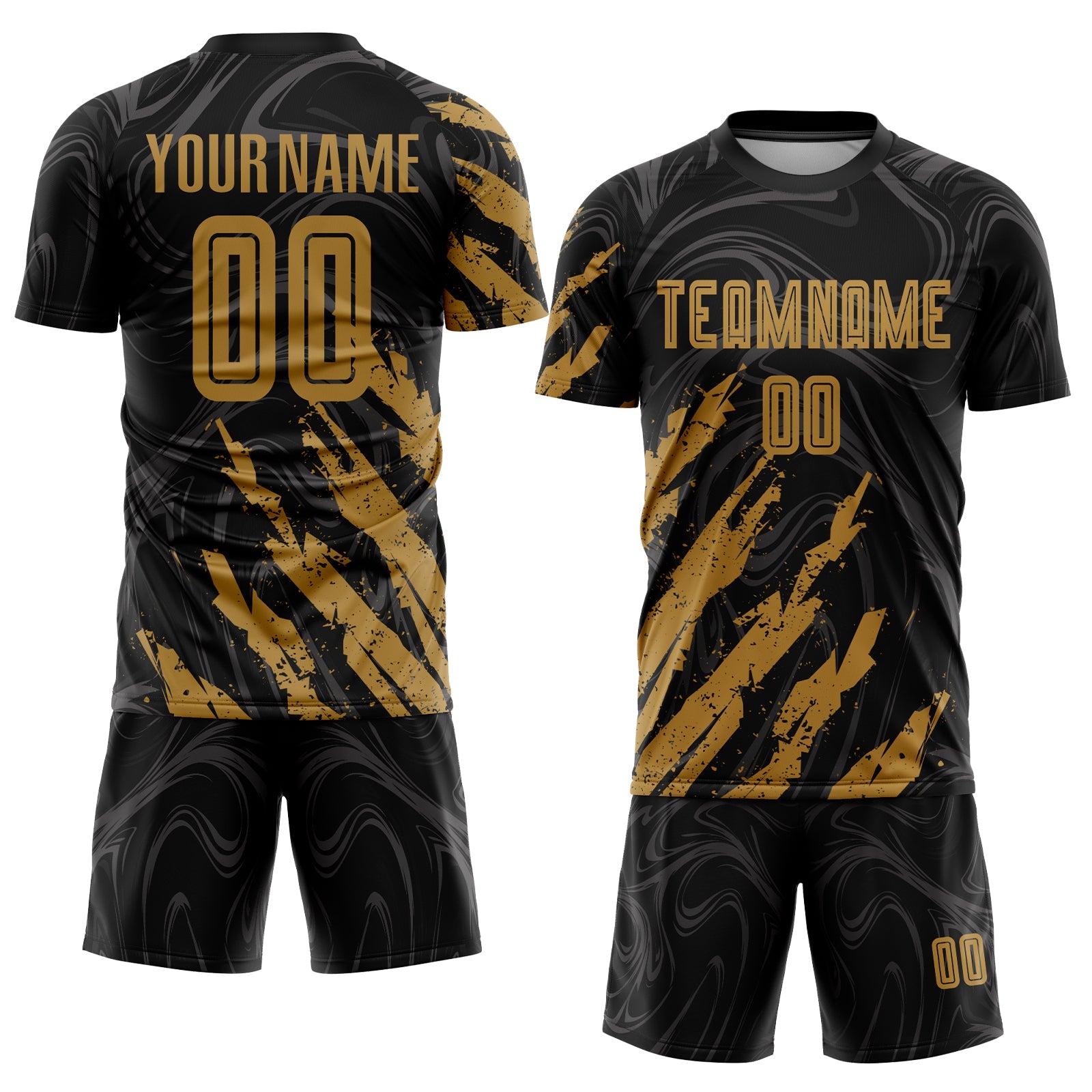 Custom Black Old Gold Sublimation Soccer Uniform Jersey view 2