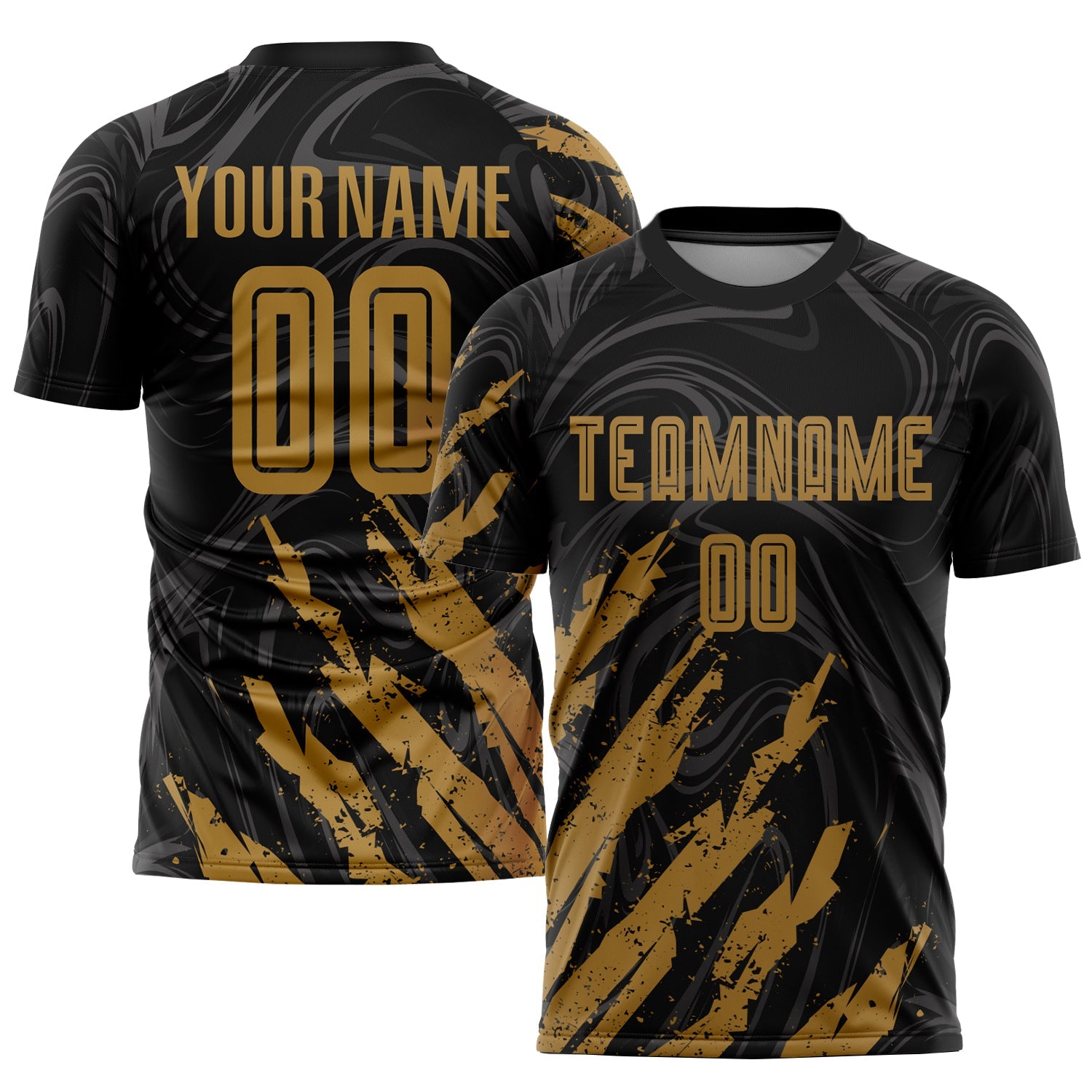 Custom Black Old Gold Sublimation Soccer Uniform Jersey - Main View
