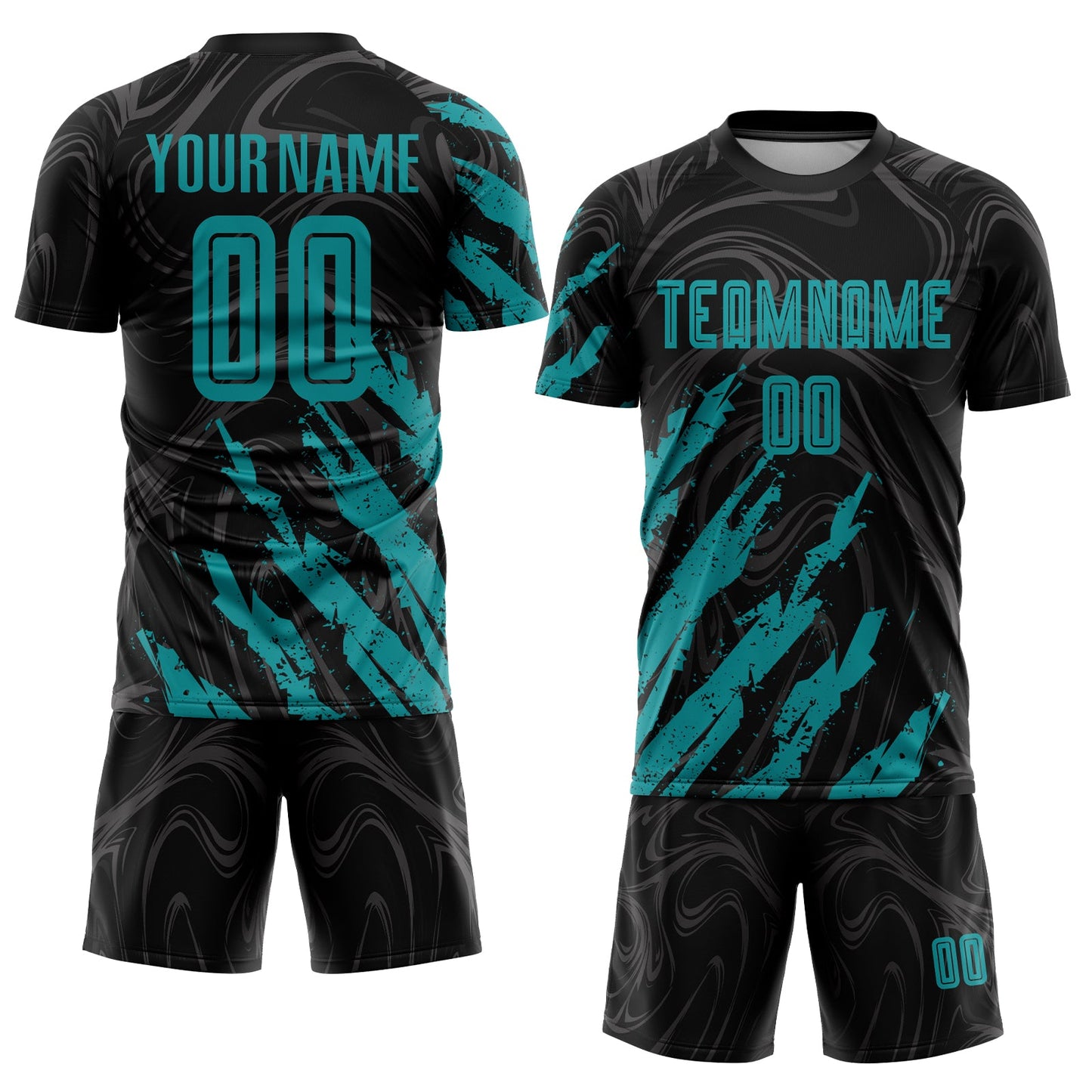 Custom Black Teal Sublimation Soccer Uniform Jersey view 2