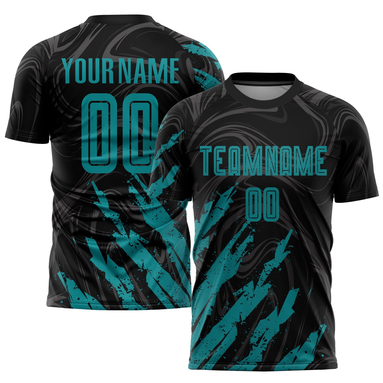 Custom Black Teal Sublimation Soccer Uniform Jersey - Main View