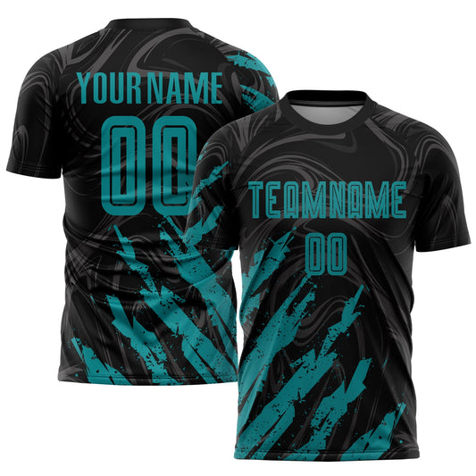 Custom Black Teal Sublimation Soccer Uniform Jersey - Main View
