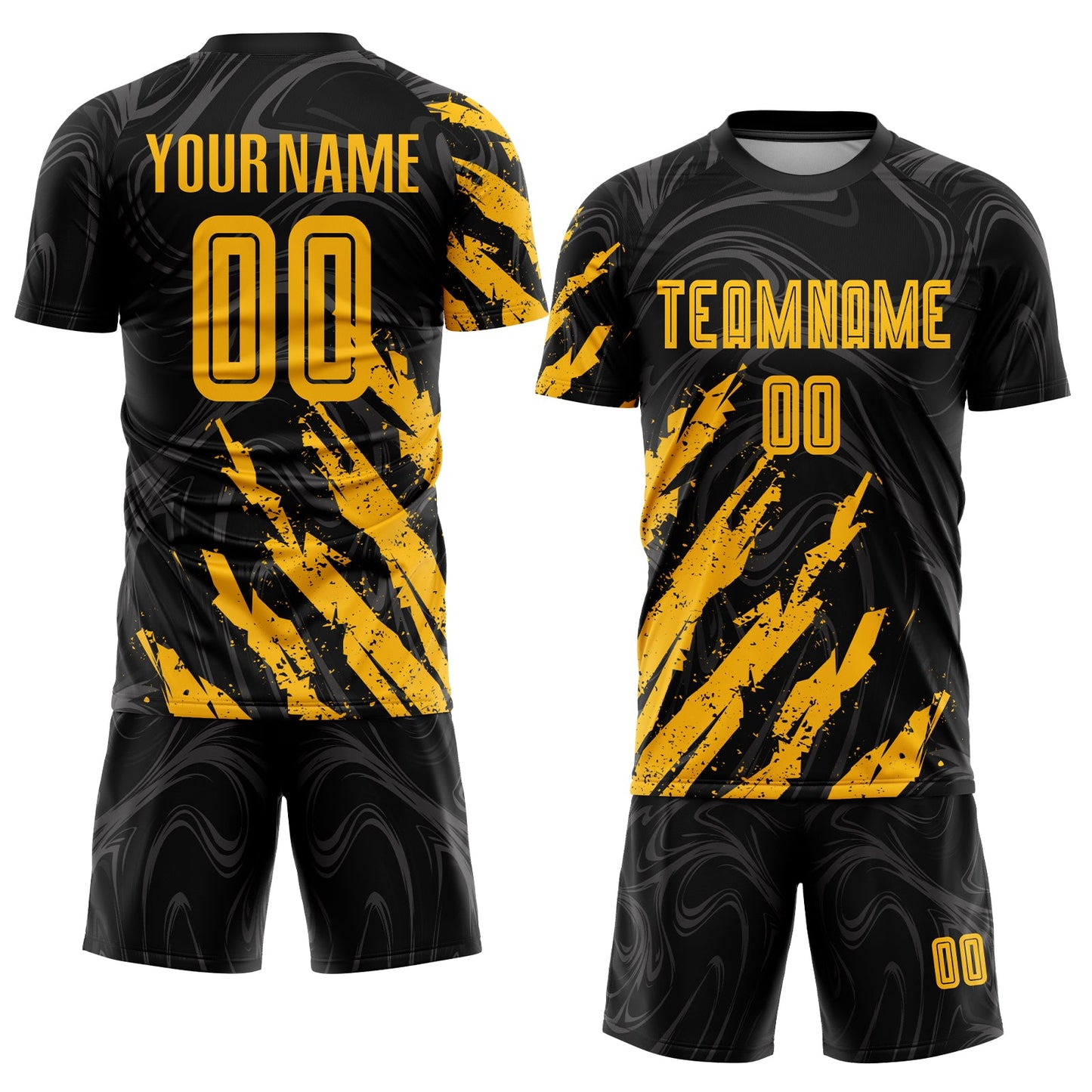 Custom Black Gold Sublimation Soccer Uniform Jersey view 2
