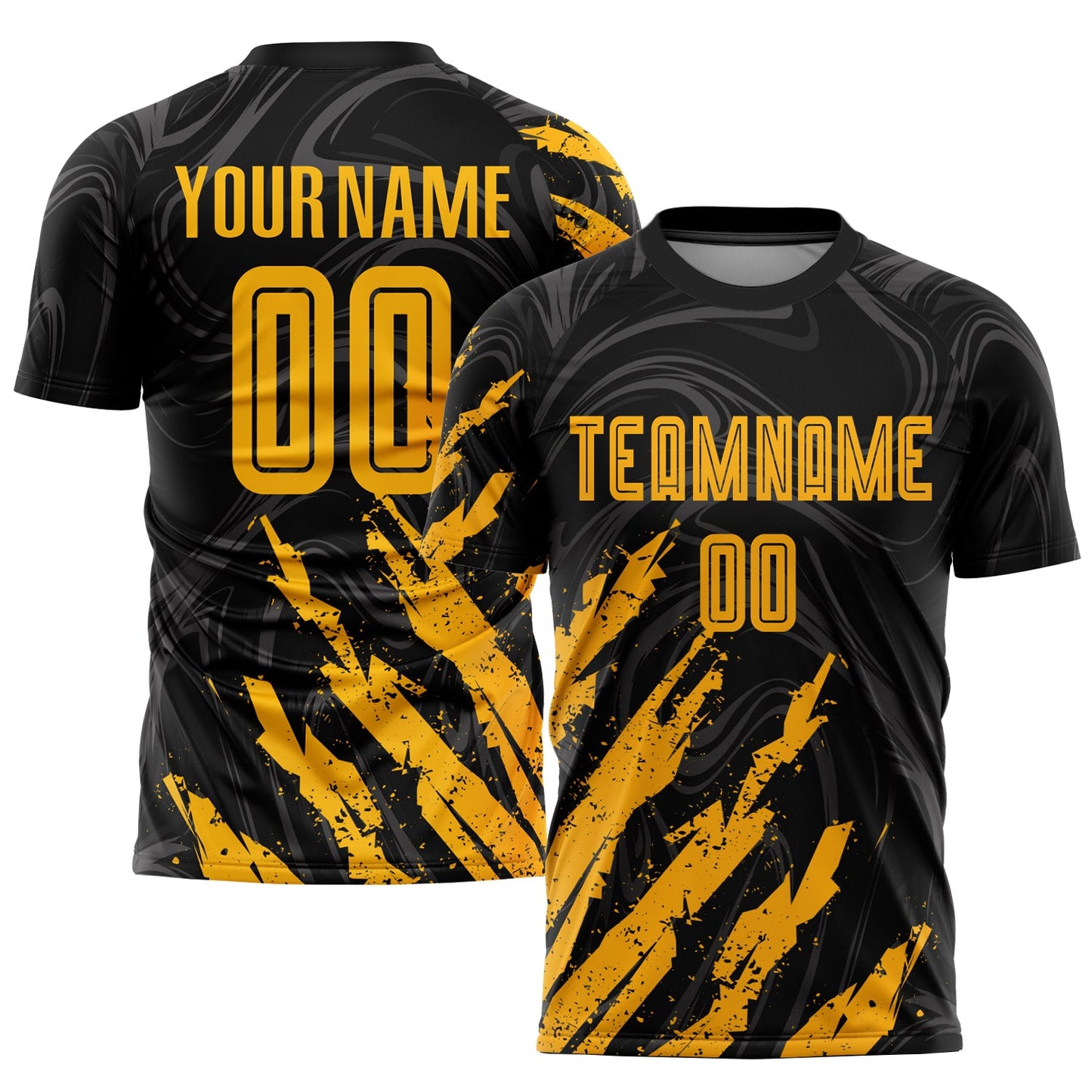 Custom Black Gold Sublimation Soccer Uniform Jersey - Main View