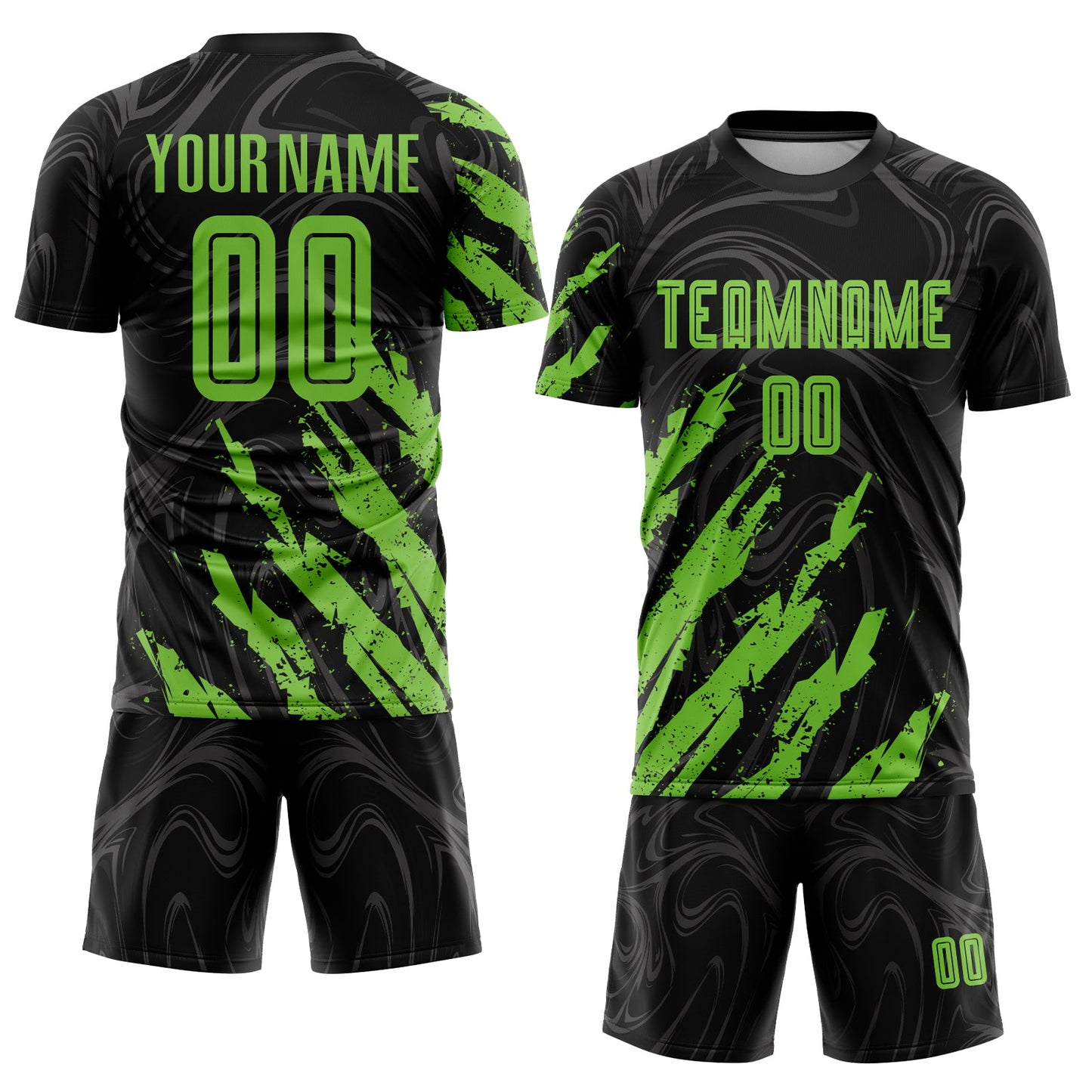 Custom Black Neon Green Sublimation Soccer Uniform Jersey view 2