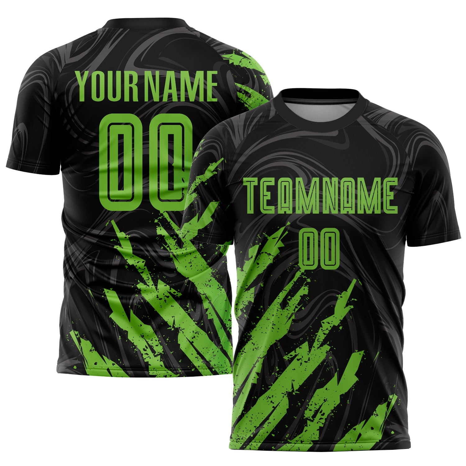 Custom Black Neon Green Sublimation Soccer Uniform Jersey - Main View