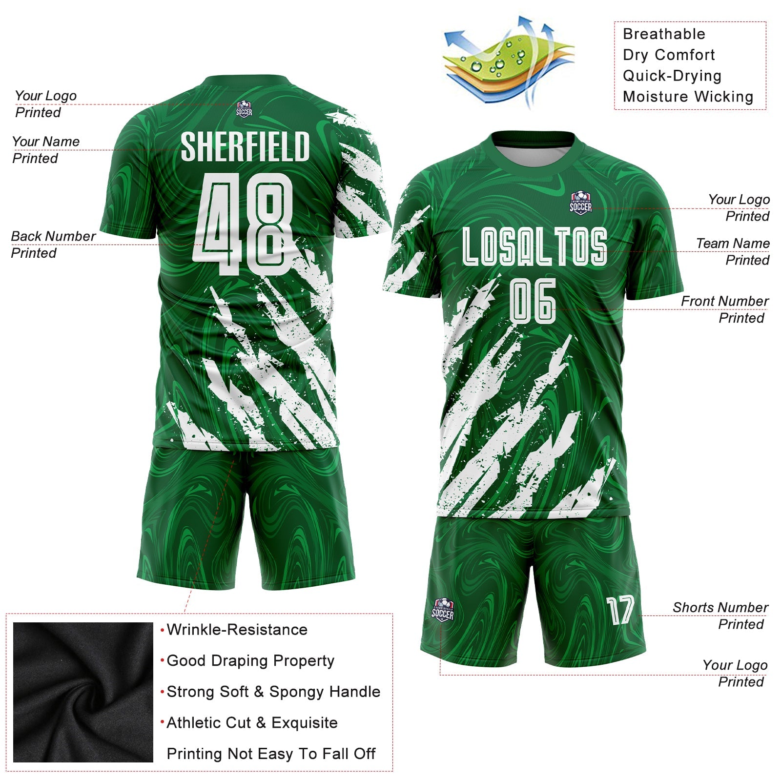 Custom Kelly Green White Sublimation Soccer Uniform Jersey view 4