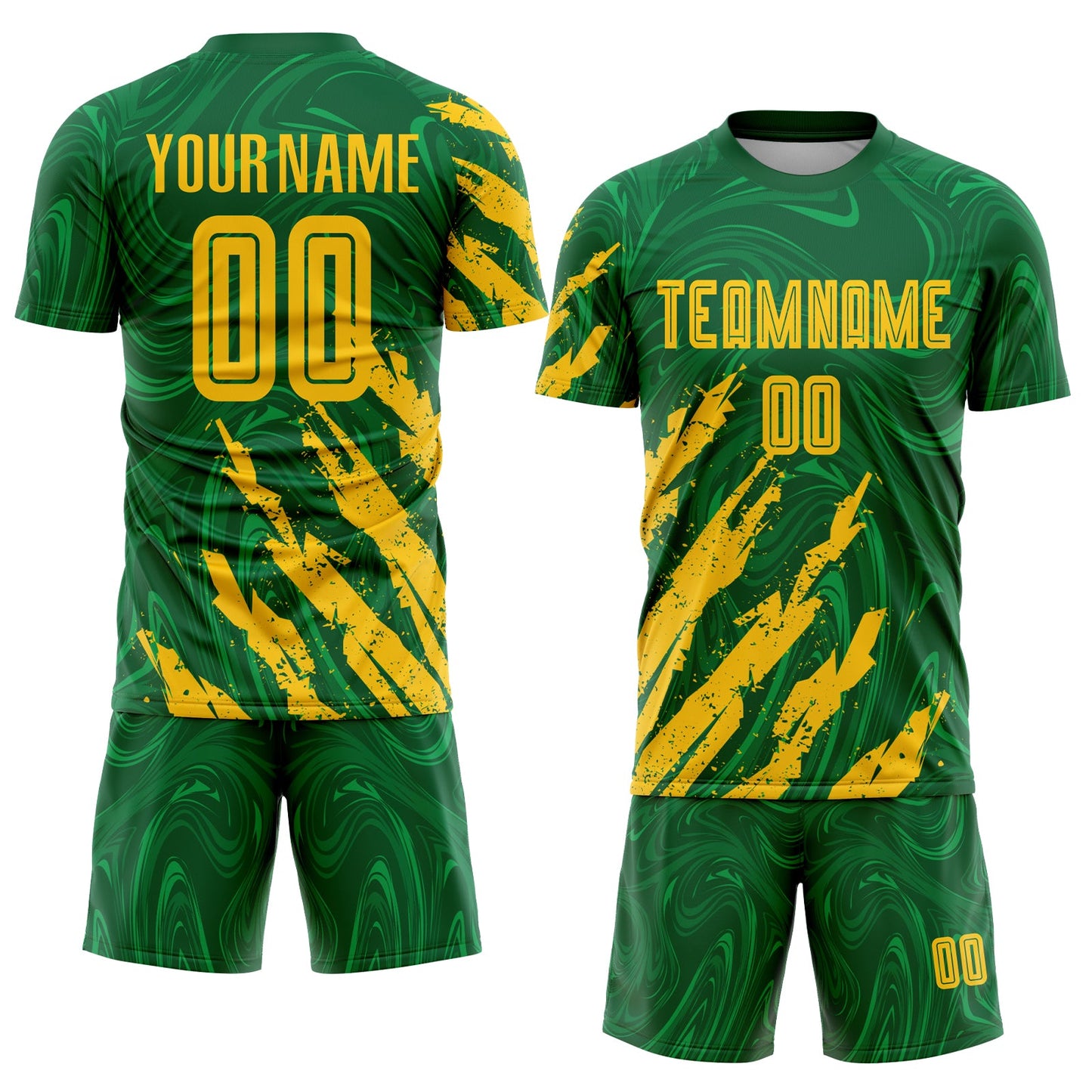 Custom Kelly Green Gold Sublimation Soccer Uniform Jersey view 2