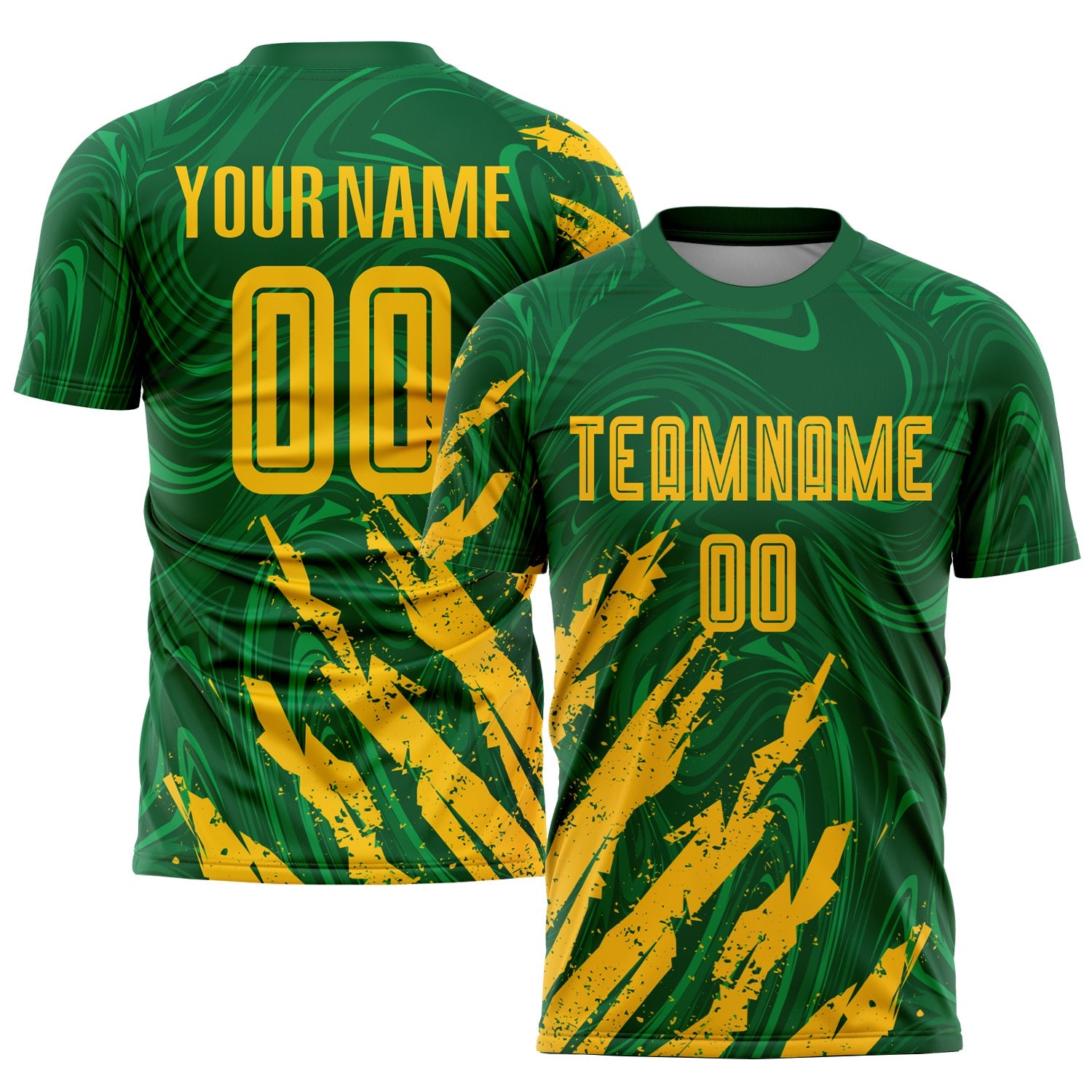 Custom Kelly Green Gold Sublimation Soccer Uniform Jersey - Main View