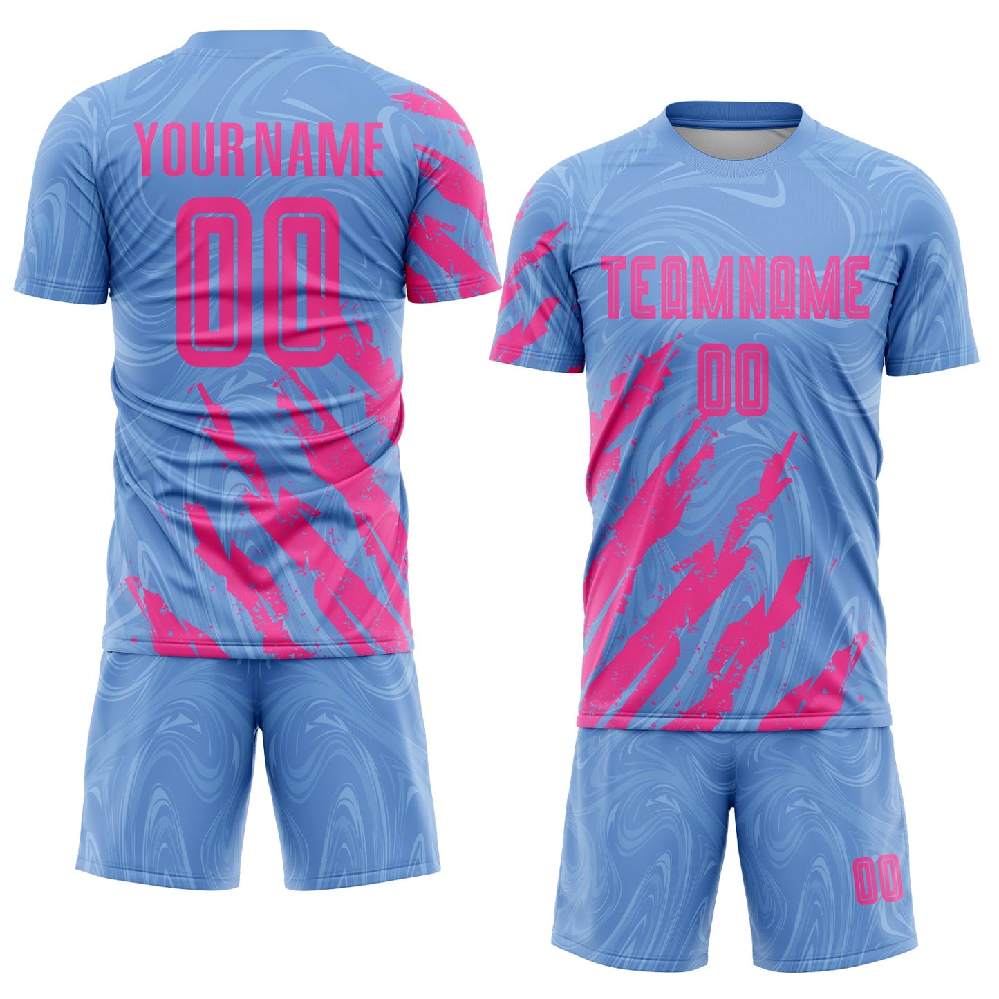 Custom Light Blue Pink Sublimation Soccer Uniform Jersey view 2