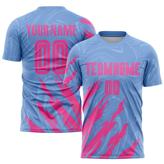 Custom Light Blue Pink Sublimation Soccer Uniform Jersey - Main View