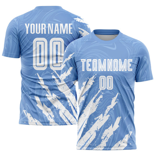 Custom Light Blue White Sublimation Soccer Uniform Jersey - Main View