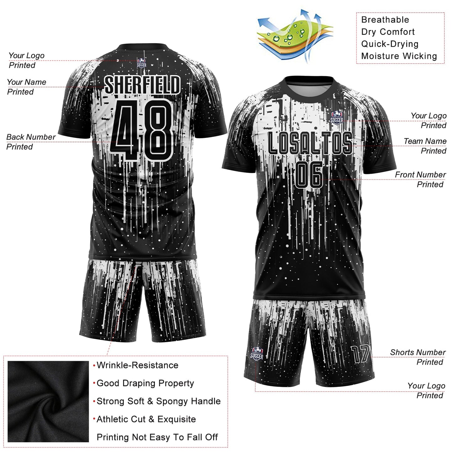 Custom White Black Sublimation Soccer Uniform Jersey view 3
