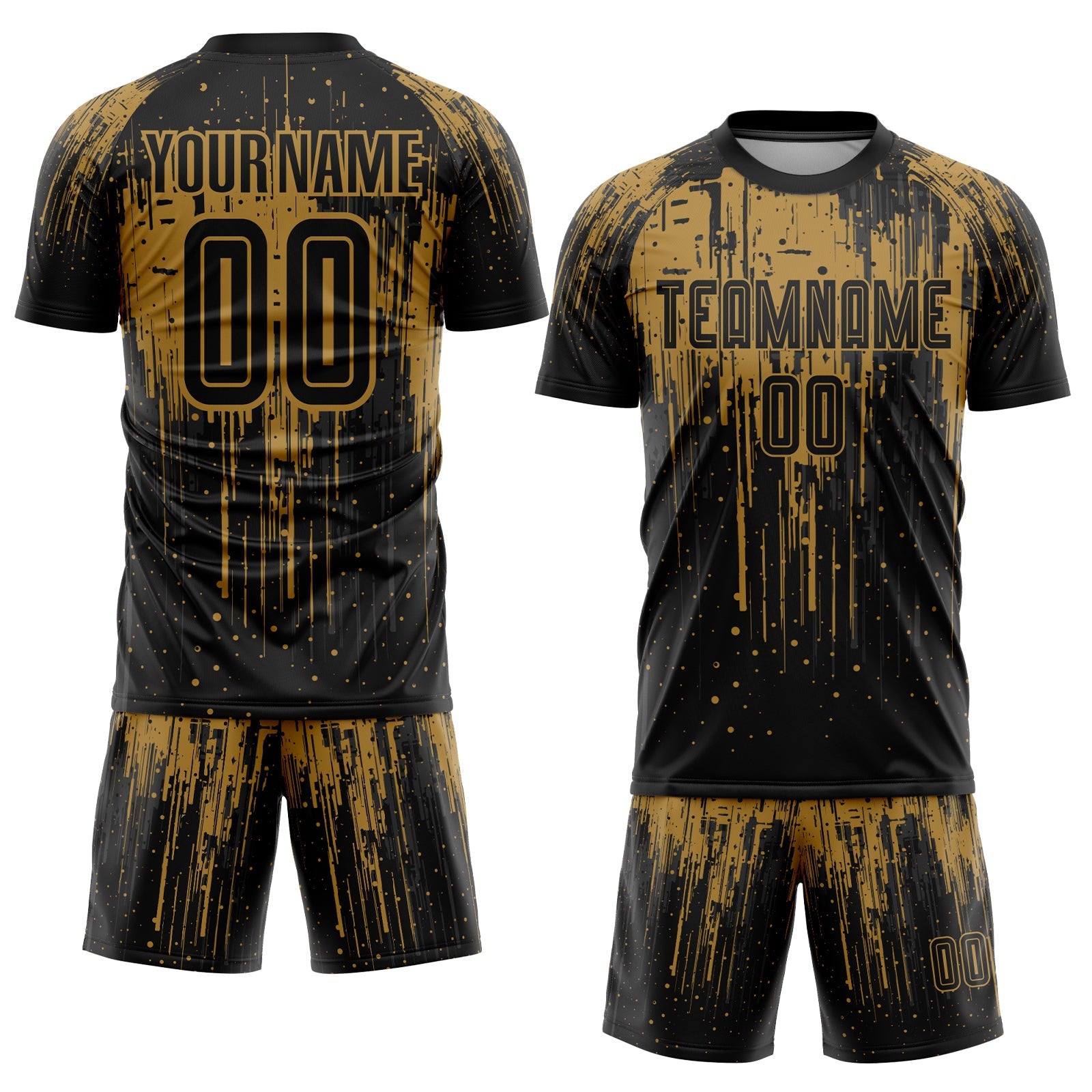 Custom Old Gold Black Sublimation Soccer Uniform Jersey view 2