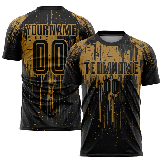 Custom Old Gold Black Sublimation Soccer Uniform Jersey - Main View