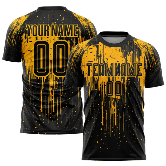Custom Gold Black Sublimation Soccer Uniform Jersey - Main View