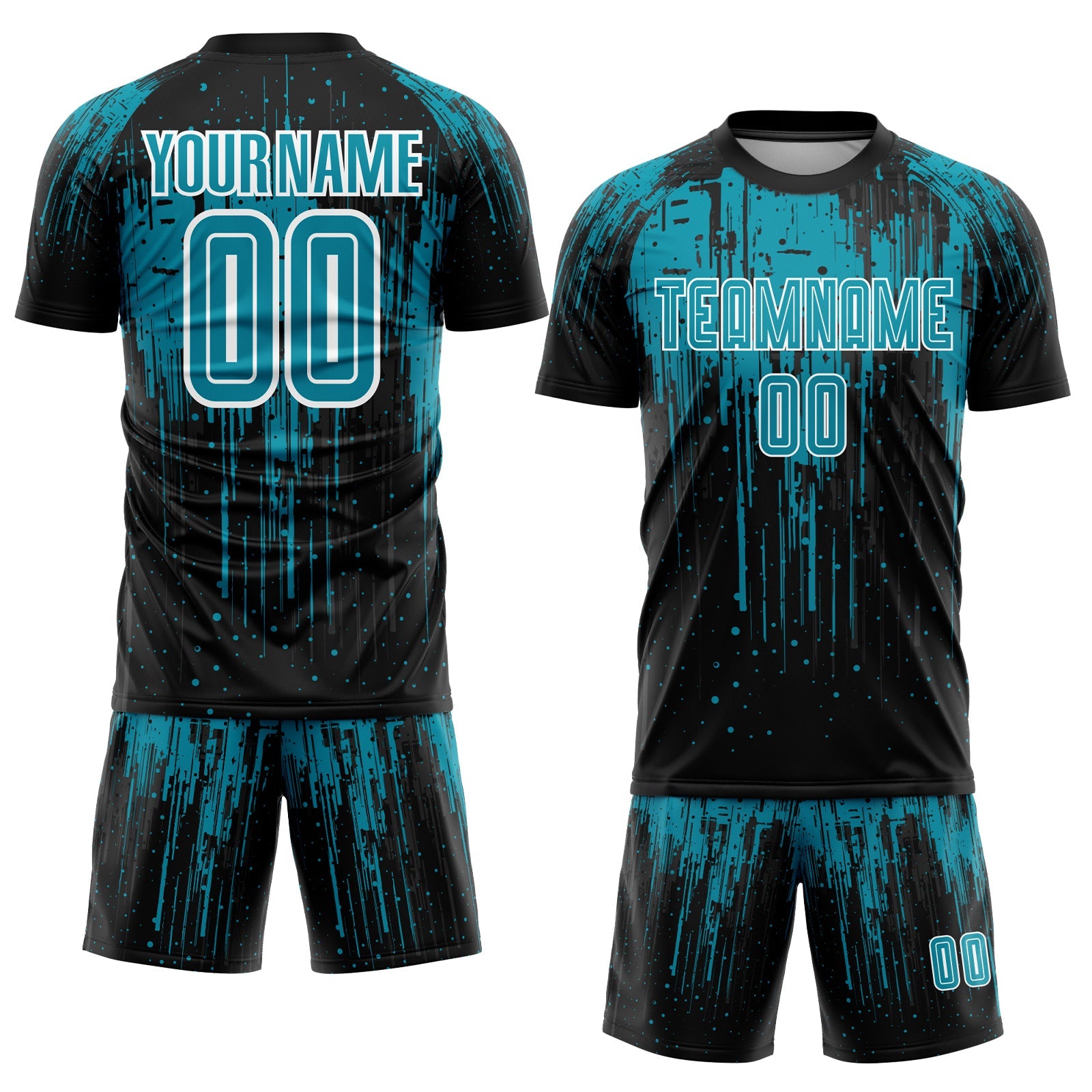 Custom Teal Black-White Sublimation Soccer Uniform Jersey view 2